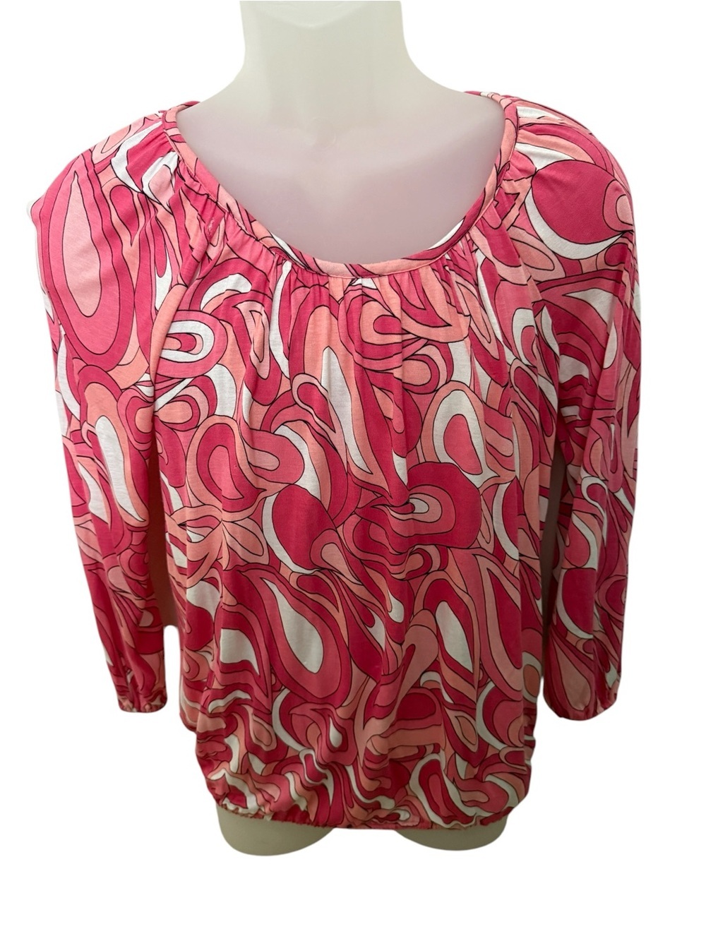 Michael Kors Pink Multi Swirl Print Peasant Blouse Wonen S Small - Picture 1 of 2